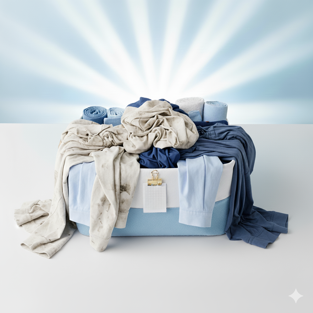 Sort by color and fabric and take photos for records