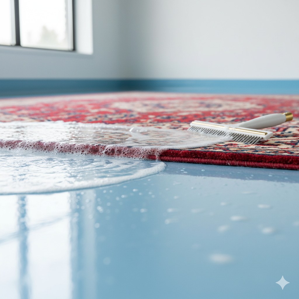 Carpet cleaning service: rolled rug and wash