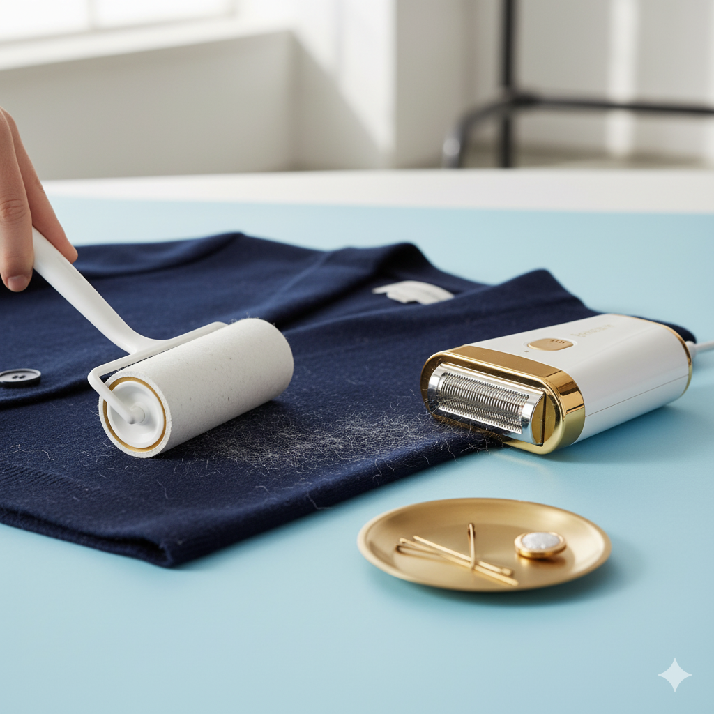 Lint removal with roller and defuzzer